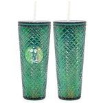 Dazzling 24 oz Green 10" Holographic Tumbler with Straw