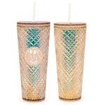Dazzling 24 oz Gold 10" Holographic Tumbler with Straw