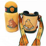 16 oz Kids Bear Double Wall Vacuum Water Bottle and Carrier Bag with Strap