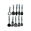 Nylon kitchen utensils with blue and silver handles, assorted
