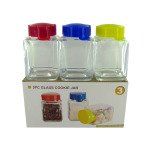 Set of three small glass canisters