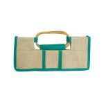 Turquoise &amp; Natural Wine Tote with Bamboo Handles