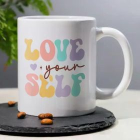 1pc Inspirational Ceramic Coffee Mug - 11oz Insulated Reusable Cup with "LOVE YOURSELF" Heart Design, Machine