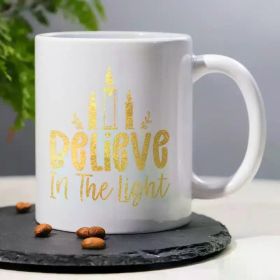Believe in the Light" Inspirational Quote Coffee Mug - 11oz Ceramic Cup with Candle Design, Perfect for Christian