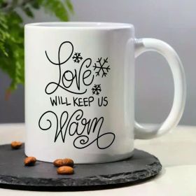1pc CozyCup 11oz Ceramic Coffee Mug - "Love Will Keep Us Warm" Snowflake Design, Insulated, Reusable, Machine