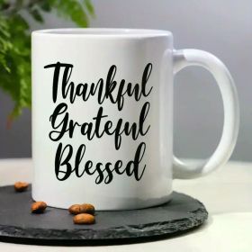 1pc Thankful Grateful Blessed Ceramic Coffee Mug - 11OZ Reusable Insulated Cup with Positive Quote, Machine