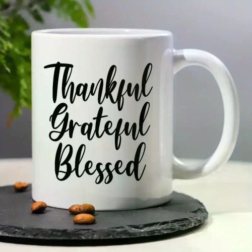 1pc Thankful Grateful Blessed Ceramic Coffee Mug - 11OZ Reusable Insulated Cup with Positive Quote, Machine