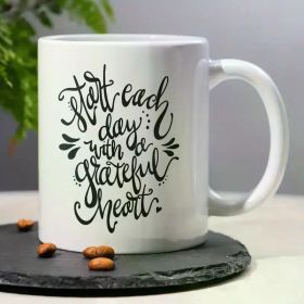 Grateful Heart" Inspirational Quote Coffee Mug - 11oz Ceramic Cup with Artistic Design, Perfect for Office & Home