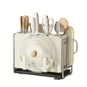 1 Universal Metal Kitchen Knife Holder with Chopping Board Storage, Knife - free. 6 - Slot Large - volume Design