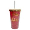 Bride Theme Pink Plastic Tumbler Cup with Straw