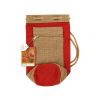 Red &amp; Natural Drawstring Burlap Wine Tote Bag