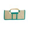 Turquoise &amp; Natural Wine Tote with Bamboo Handles