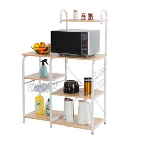 Light Beige Kitchen Rack Utility Storage Shelf 35.5in Microwave Stand 4-Tier 3-Tier Shelf for Spice Rack Organizer Workstation with 10 Hooks (Option: as picture)