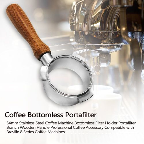 54mm Stainless Steel Coffee Machine Bottomless Filter Holder Portafilter Branch Wooden Handle Professional Coffee Accessory Compatible with Brevi