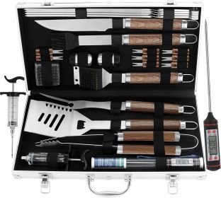 Grilljoy 24PCS BBQ Grill Tools Set With Meat Thermometer And Injector - Extra Thick Stainless Steel Fork, Spatula& Tongs - Complete BBQ Accessories In (Option: Yellow-Stainless Steel)