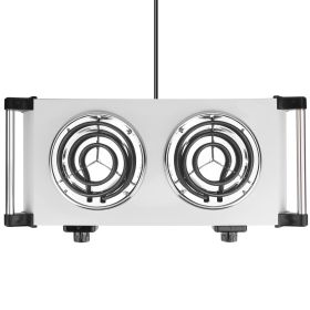 2000W Electric Dual Burner Portable Coil Heating Hot Plate Stove Countertop RV Hotplate with 5 Temperature Adjustments Portable Handles (Option: Burner SilverDouble)