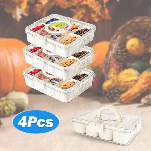 Divided Serving Tray 8 Compartments Snack Box Charcuterie Container Clear Snack Platter Organizer Storage Box with Lid Handle for Candy Nuts Cook