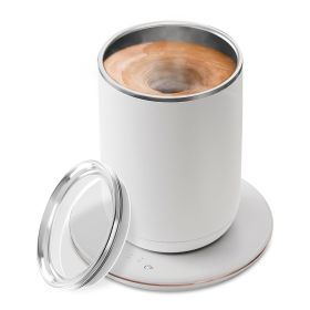 Self Stirring Coffee Mug with Lid Temperature Control Self-Heating Automatic Magnetic Mixing Mug with 3 Heat Settings Auto-Off Function For Coffe (Color: White)