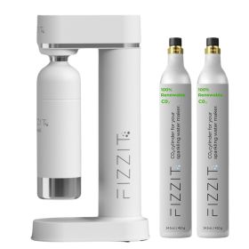 FIZZIT™ Spärklï Carbonated Water Soda Maker with Stainless Steel Bottle – Eco-Friendly, Dishwasher Bottles - Sparkling Water Maker (Color: White, C02 Cylinder: 2 Pack)