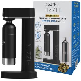 FIZZIT™ Spärklï Carbonated Water Soda Maker with Stainless Steel Bottle – Eco-Friendly, Dishwasher Bottles - Sparkling Water Maker (Color: Black, C02 Cylinder: nan)