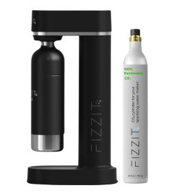 FIZZIT™ Spärklï Carbonated Water Soda Maker with Stainless Steel Bottle – Eco-Friendly, Dishwasher Bottles - Sparkling Water Maker (Color: Black, C02 Cylinder: 1 Pack)